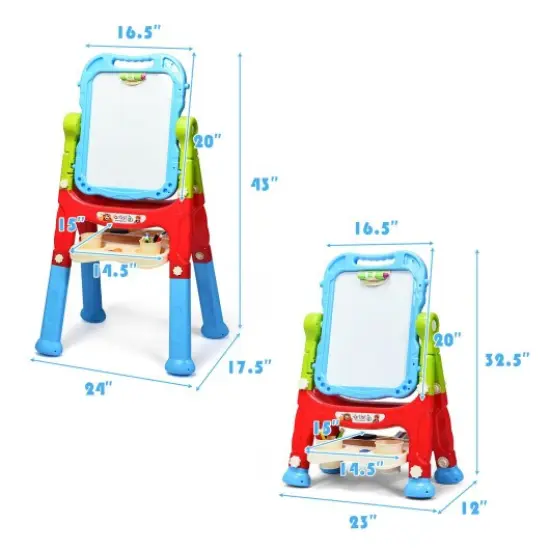 Height Adjustable Kids Art Easel Magnetic Double Sided Board Blue {3}
