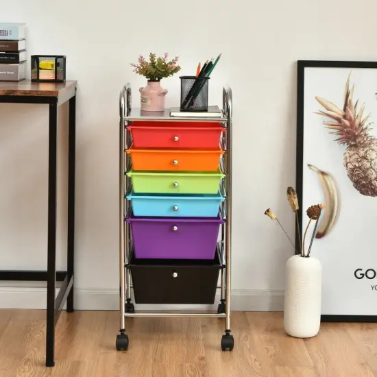 Multi-functional 6 Drawers Rolling Storage Cart Organizer with Four Movable Casters Multicolor {4}