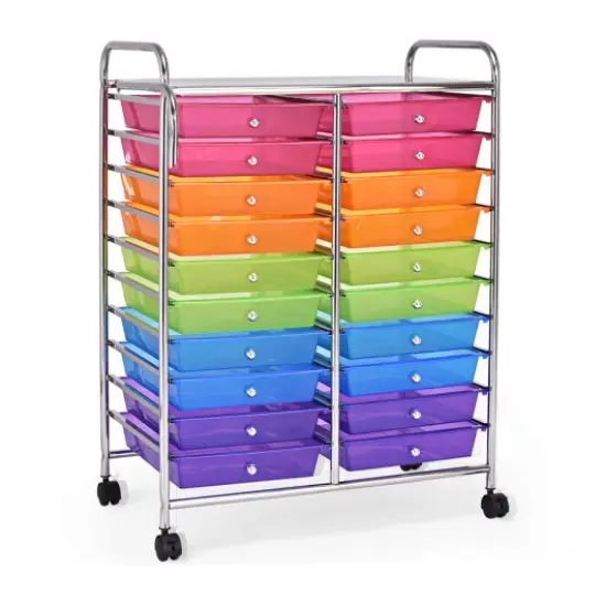 20-Drawer Mobile Storage Organizer Cart with Brake Wheels and Steel Frame for Home or Office Use Multi {1}
