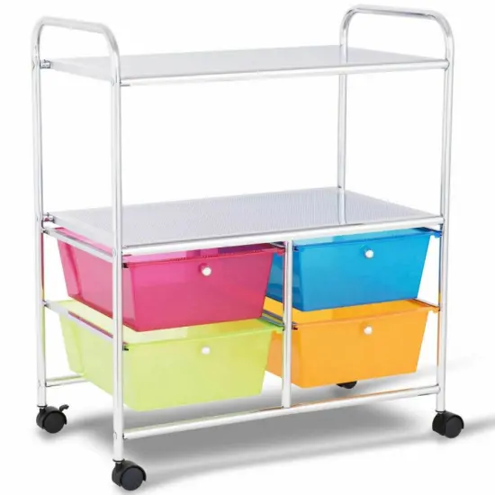 4-Drawer Utility Cart with Locking Wheels and Handles Mobile Storage Shelf for Kitchen and Bathroom Salon Clear {11}