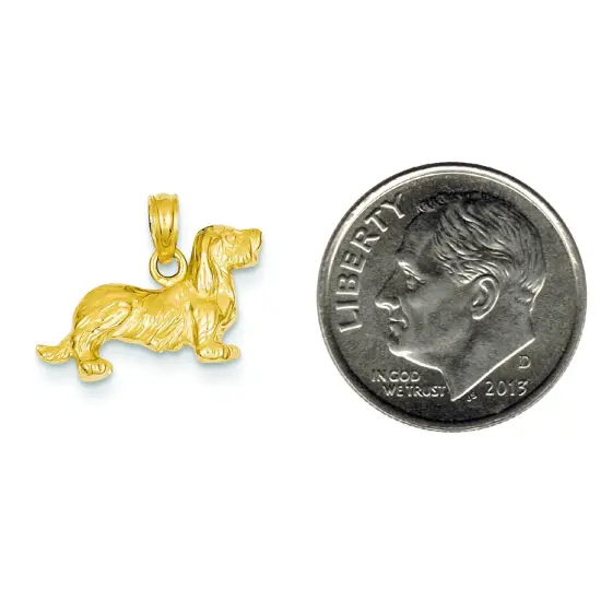 14K Gold Long Haired Dachshund Dog Charm Weiner Doggy Jewerly 14mm x 17mm {2}