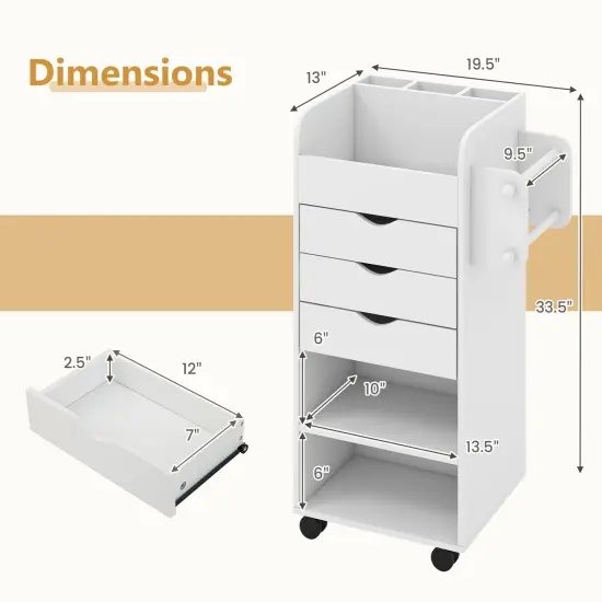Costway Craft Storage Cart Mobile Drawer Utility Cart w/Drawers Shelves White {3}