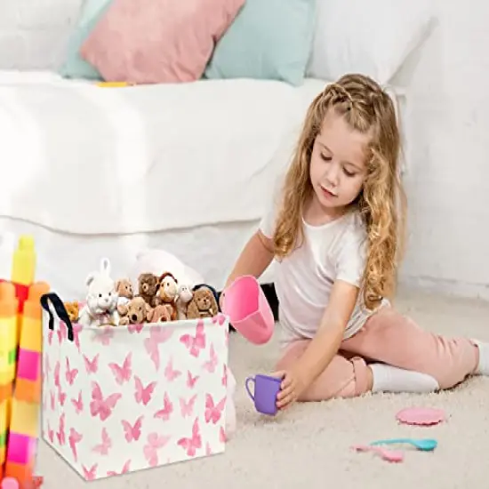 TIBAOLOVER Butterfly Pink Basket Baby Girls Basket Kids Storage Basket Rectangular Cute Toy Storage Bin Organizer Shelf Book Basket Butterfly Room Decor(Butterfly) {4}