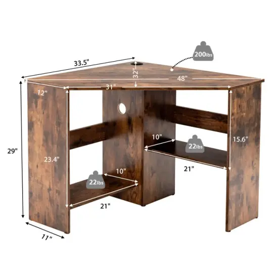 Corner Computer Desk Triangle Writing Workstation with Storage Shelf Rustic Brown {5}
