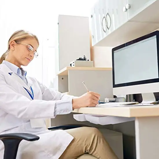 YOOUSOO 2 Pack Under Desk Drawer Organizer Slide Out Desk Drawer Attachment Plastic Desk Accessories & Workspace Organizers,Hidden Desktop Organizer Pen Holder for Desk Self-Adhesive {3}