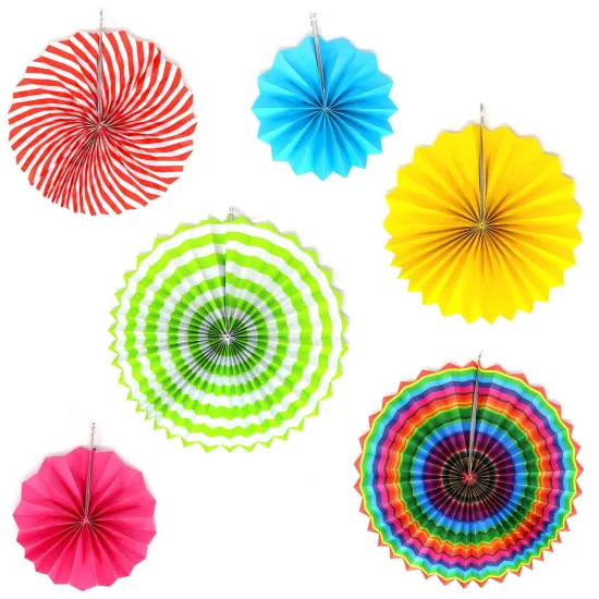 Big Mo's Toys Paper Fans Pink Green And Blue Mexican Fiesta Party Decorations Supplies Paper Fan Rosettes {1}