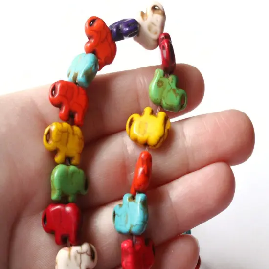 38 15mm Howlite Elephant Mixed Color Dyed Gemstone Beads bR1 {4}