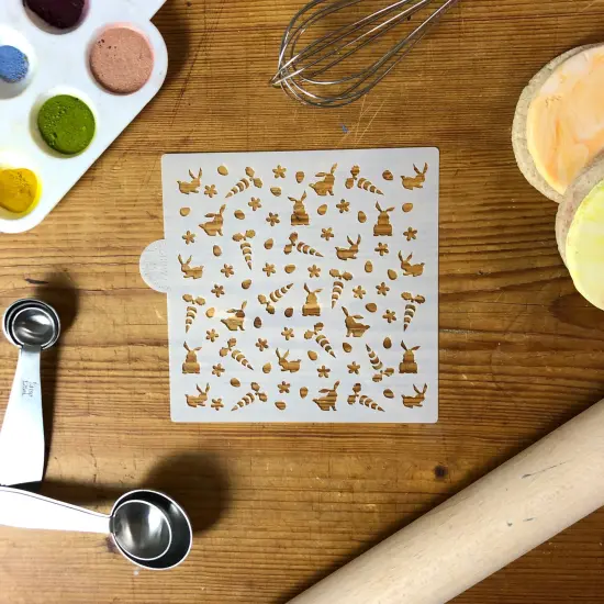 Bunnies and Carrots Miniprint Cookie & Craft Stencil | CM089 by Designer Stencils | Cookie Decorating Tools | Baking Stencils for Royal Icing, Airbrush, Dusting Powder | Craft Stencils for Canvas, Paper, Wood | Reusable Food Grade Stencil {2}