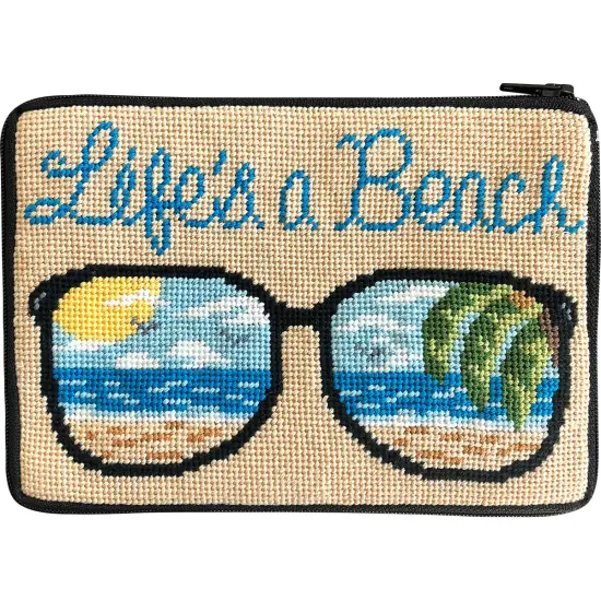 Stitch & Zip Needlepoint Cosmetic Purse Kit- Life's a Beach Multicolor {1}