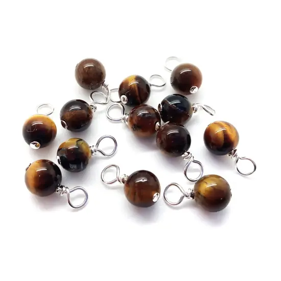 Tiger Eye 6mm Bead Dangles, Small Gemstone Charms, 10 pieces, Adorabilities {1}