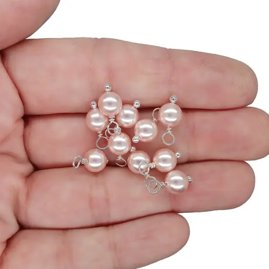 Crystal Pearl Bead Charms, Small Pink 6mm Dangles, 10 pieces, Adorabilities {2}