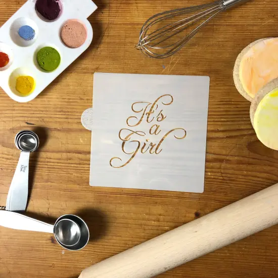 It's A Girl Cookie & Craft Stencil | CM066 by Designer Stencils | Cookie Decorating Tools | Baking Stencils for Royal Icing, Airbrush, Dusting Powder | Craft Stencils for Canvas, Paper, Wood | Reusable Food Grade Stencil {2}