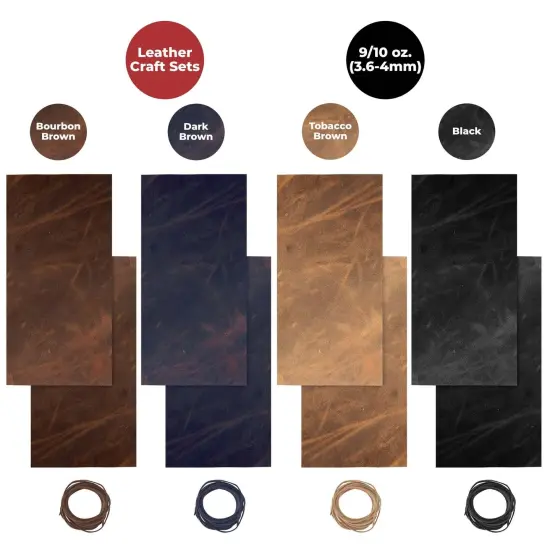 ELW 9-10 oz (3.6-4mm) Full Grain Leather Craft Sets with Cord Braiding String 36", Oil Tanned Real Cowhide for Tooling, Carving, Craft, Repair, Knife Sheaths {1}