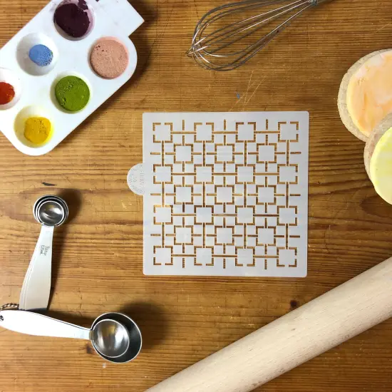Retro Square Lattice Cookie & Craft Stencil | CM003 by Designer Stencils | Cookie Decorating Tools | Baking Stencils for Royal Icing, Airbrush, Dusting Powder | Craft Stencils for Canvas, Paper, Wood | Reusable Food Grade Stencil {2}