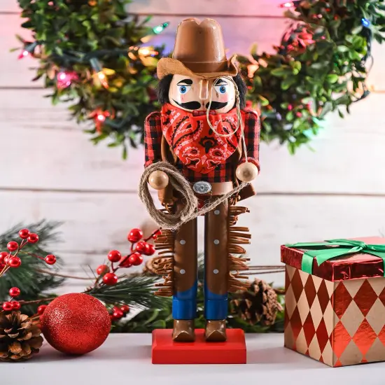 Ornativity Christmas Western Cowboy Nutcracker &ndash; Brown and Red Wooden Nutcracker Cow Boy with a Rope and Lasso Xmas Themed Holiday Nut Cracker Doll Figure Decorations {3}