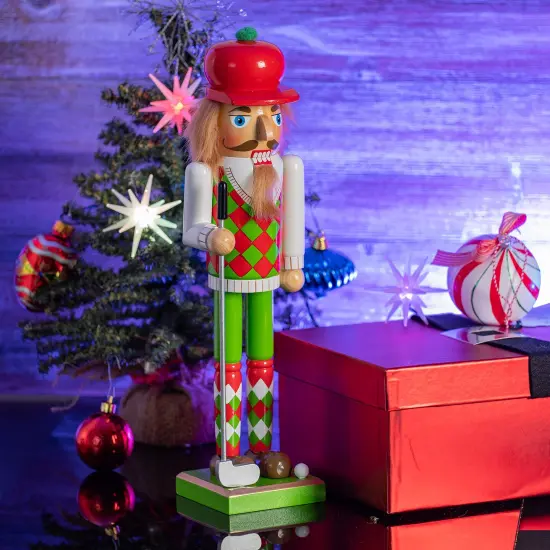 Ornativity Golf Player Christmas Nutcracker &ndash; Red and Green Wooden Golfer with Club and Ball Xmas Themed Holiday Nut Cracker Doll Figure Toy Decorations {3}