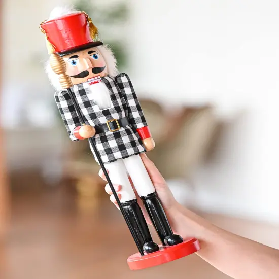 Ornativity Christmas Checkered Soldier Nutcracker &ndash; Black and White Wooden Nutcracker Toy Soldier Knight with a Staff in Hand Xmas Themed Holiday Nut Cracker Doll Figure Decorations {5}