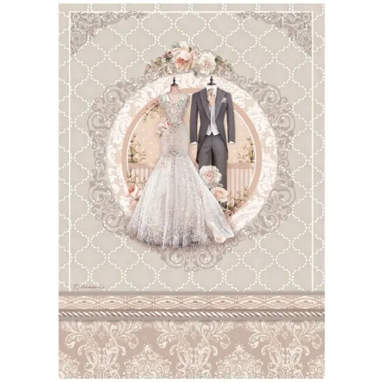 Stamperia Rice Paper Sheet A4-Wedding Dress, You And Me {1}