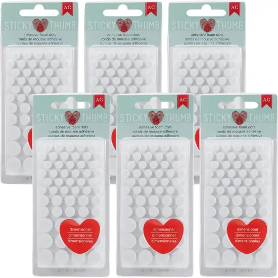 Multipack of 6 - Sticky Thumb Dimensional Adhesive Foam 275/Pkg-White Dots, Assorted Sizes {1}