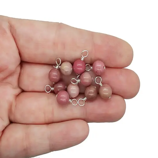 Pink Rhodonite 6mm Bead Dangles, Small Gemstone Charms, 10 pieces, Adorabilities {2}