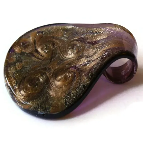 58mm Gold and Purple Spiral Foil Glass Pendant Lampwork Glass Spoon Pendant {2}
