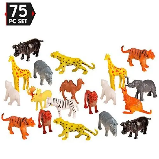 75 Piece Party Pack Mini Wild Jungle Animals - Plastic Mini Educational Jungle Animal Toys - Fun Gift Party {1}