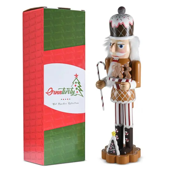 Ornativity Christmas Candyland Gingerbread Nutcracker &ndash; Wooden Nutcracker Candy Man with Candy Cane and Gingerbread Cookies in Hand Xmas Themed Holiday Nut Cracker Doll Figure Decorations {1}