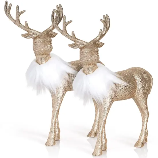 Ornativity Gold Glitter Christmas Reindeer - Holiday Party Deer Figurine Statues Dinner Tabletop Decorations Centerpiece - Pack of 2 {1}
