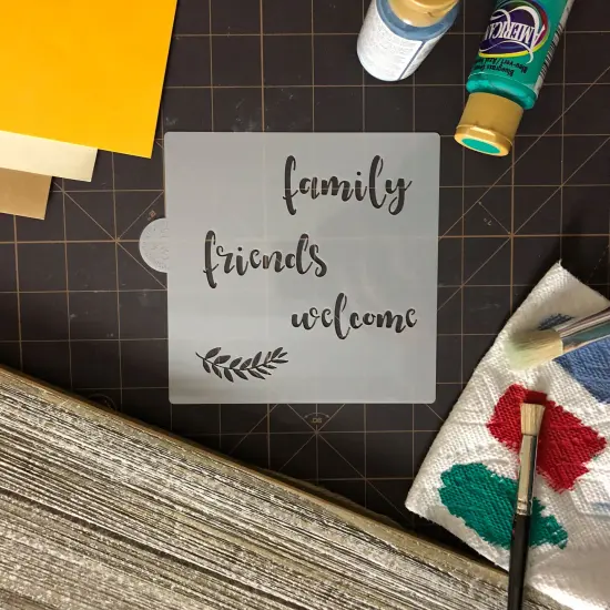 Family, Friends, Welcome Cookie & Craft Stencil | CM115 by Designer Stencils | Cookie Decorating Tools | Baking Stencils for Royal Icing, Airbrush, Dusting Powder | Craft Stencils for Canvas, Paper, Wood | Reusable Food Grade Stencil {5}