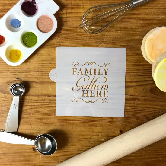 Family Gathers Here Cookie & Craft Stencil | CM026 by Designer Stencils | Cookie Decorating Tools | Baking Stencils for Royal Icing, Airbrush, Dusting Powder | Craft Stencils for Canvas, Paper, Wood | Reusable Food Grade Stencil {2}