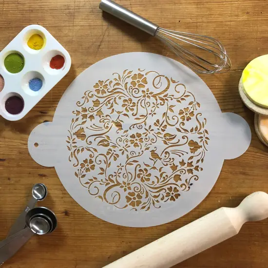 Nature's Vignette Cake Stencil Top | C569 by Designer Stencils | Cake Decorating Tools | Baking Stencils for Royal Icing, Airbrush, Dusting Powder | Reusable Plastic Food Grade Stencil for Cakes | Easy to Use & Clean Cake Stencil {3}