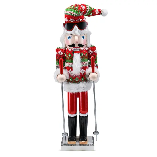 Ornativity Christmas Skier Man Nutcracker &ndash; Red and Green Wooden Nutcracker Guy with Ugly Sweater and Ski Sticks in Skiing Pose Xmas Themed Holiday Nut Cracker Doll Figure Decorations {1}