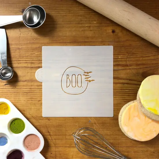 Boo with Bats Cookie & Craft Stencil | CM110 by Designer Stencils | Cookie Decorating Tools | Baking Stencils for Royal Icing, Airbrush, Dusting Powder | Craft Stencils for Canvas, Paper, Wood | Reusable Food Grade Stencil {5}