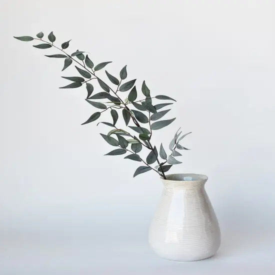 36" Faux Dark Green/Gray Ruscus Leaf Stem {3}