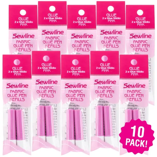Multipack of 10 - Sewline Water-Soluble Fabric Glue Pen Refill 2/Pkg-Pink {1}