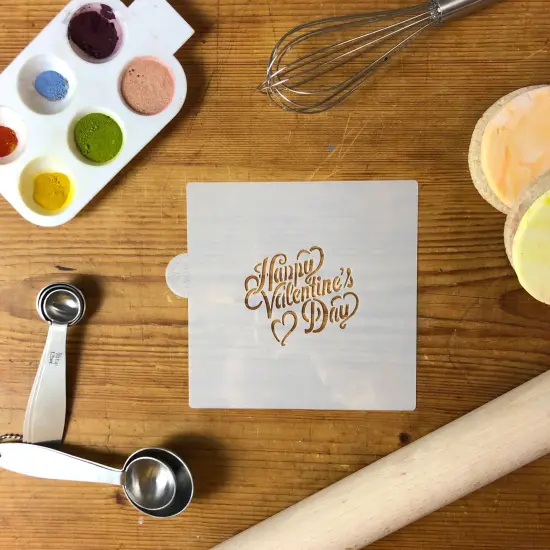 Chalkboard Written Happy Valentine's Day Cookie & Craft Stencil | CM049 by Designer Stencils | Cookie Decorating Tools | Baking Stencils for Royal Icing, Airbrush, Dusting Powder | Craft Stencils for Canvas, Paper, Wood | Reusable Food Grade Stencil {2}