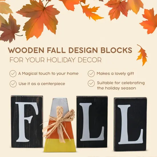 Ornativity Wooden Fall Shelf Blocks - Rustic Wooden Painted Candy Corn Shelf Sitters Farmhouse Mantel Shelves and Tabletop Home Decorations Ornament Decor Set {6}