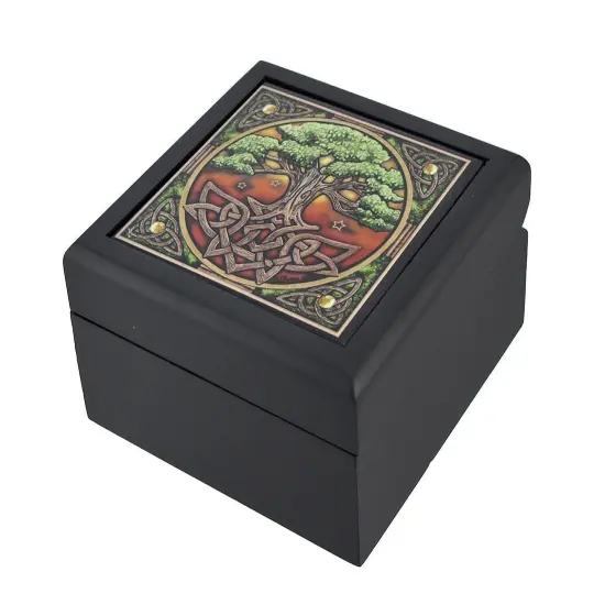 Lisa Parker Celtic Tree of Life Art Tile Trinket Jewelry Keepsake Box {1}