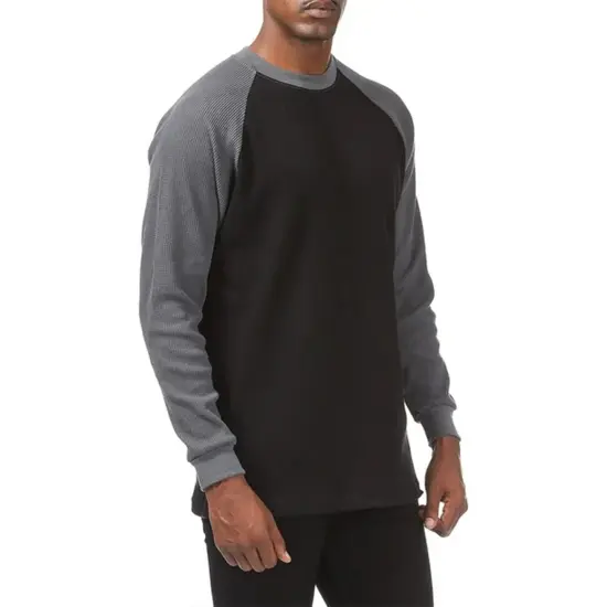 Bayside&reg; USA made Heavyweight Waffle Knit Thermal Raglan T-Shirt White/ Black {6}