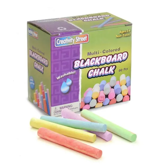 Blackboard Chalk, 5 Assorted Colors, 3/8" x 3-1/4", 60 Pieces Per Pack, 12 Packs {2}