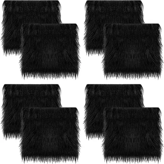 FabricLA Faux Fur Fabric - 8 Pieces Square Fur Material Fabric - 10" X 10" Inches (25cm x 25cm) - Shaggy Fur Patches Fabric Cuts Chair Cover Seat Cushion for DIY Craft - Black {1}
