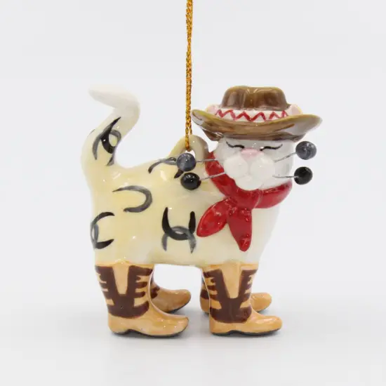 Ceramic Cowboy Cat Ornament, Home Décor, Gift for Her, Gift for Mom, Gift for Cowboy, Cowgirl,Cat Lovers Gift, Pet Loss Gift {3}