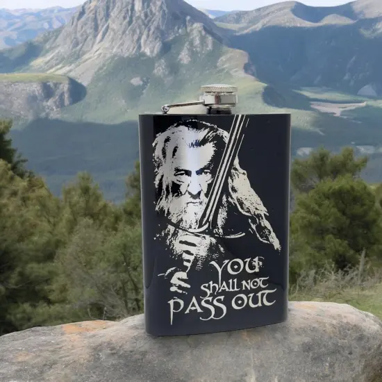8oz BLACK You Shall Not Pass Out Flask {3}
