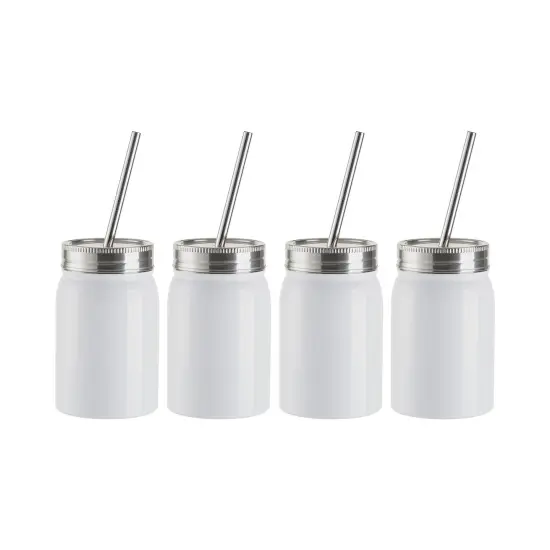 Craft Express 4 Pack 17 oz Lidded Stainless Steel Sublimation Mason Jars with Straws {1}