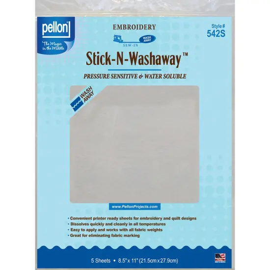 Pellon Stick-N-Washaway Embroidery Stabilizer 5/Pkg-White 8.5"X11" {1}