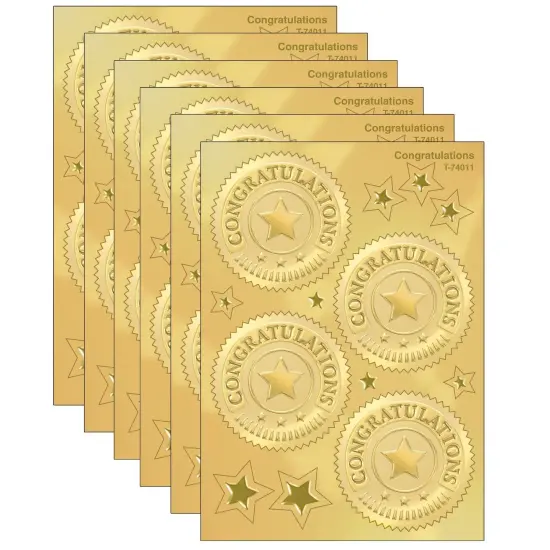Congratulations (Gold) Award Seals Stickers, 32 Per Pack, 6 Packs {1}