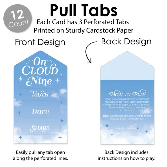 Big Dot of Happiness On Cloud 9 - Bridal or Bachelorette Party Game Pickle Cards - Truth, Dare, Share Pull Tabs - Set of 12 {4}