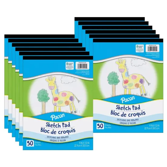 Sketch Pad, White, 9" x 12", 50 Sheets, Pack of 12 {1}