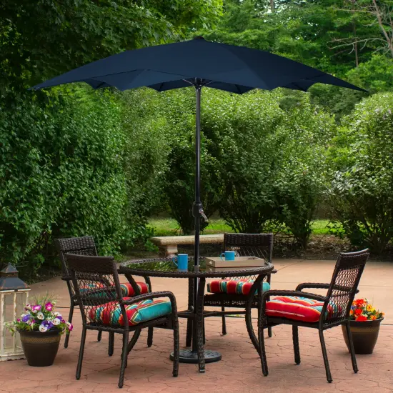 Northlight 8.5ft Outdoor Patio Lotus Umbrella with Hand Crank, Navy Blue {3}