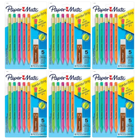 Handwriting Triangular Mechanical Pencil Set with Lead & Eraser Refills, 1.3mm, 5 Per Pack, 6 Packs {1}